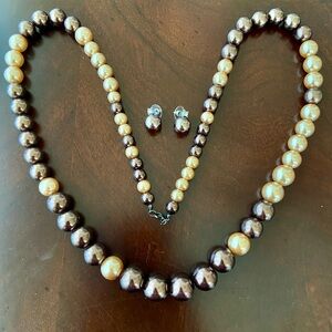 Elegant Faux Multicolor Pearl Necklace 36”L and Earring Set